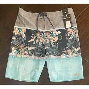 O'Neill Hyperfreak Board Shorts Men 29 Grey Teal Tropical Floral NWT 9 Inseam